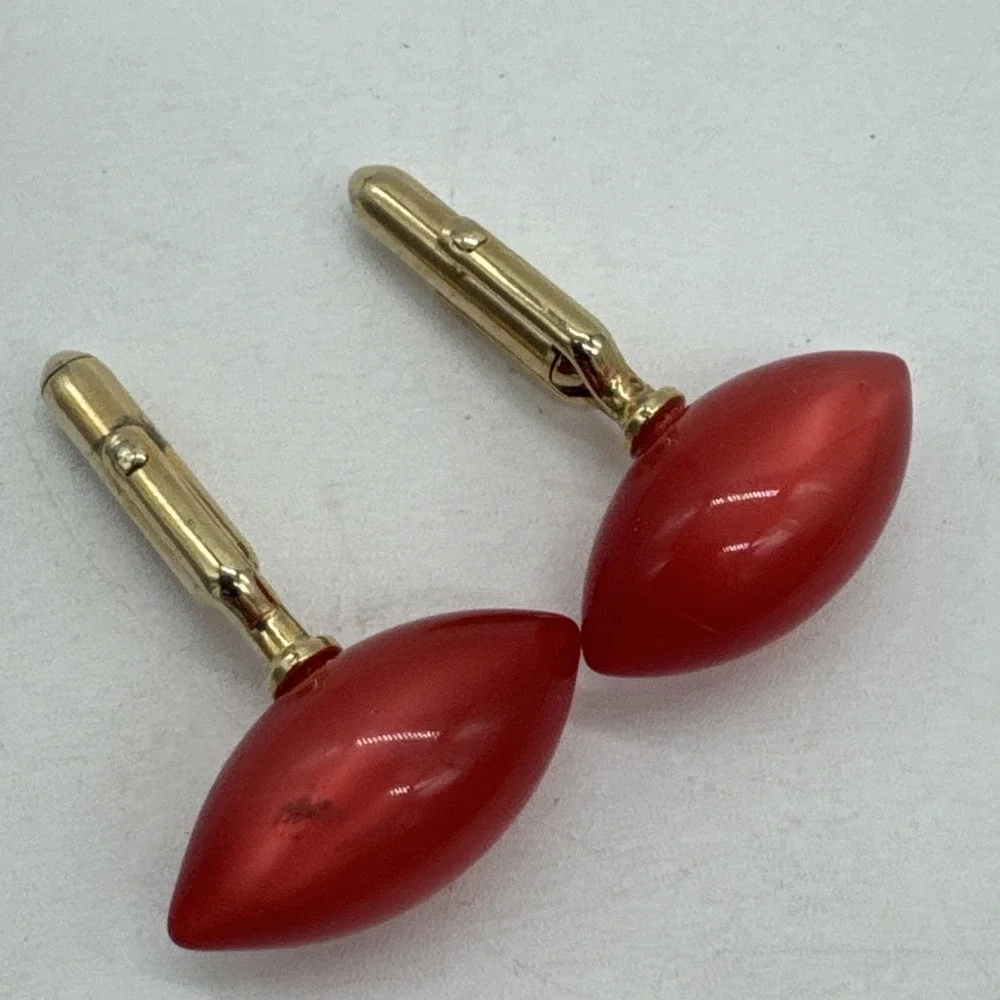 SWANK Mid-century 1940s Vintage Cufflinks, Coral Lucite, Gold Tone Setting